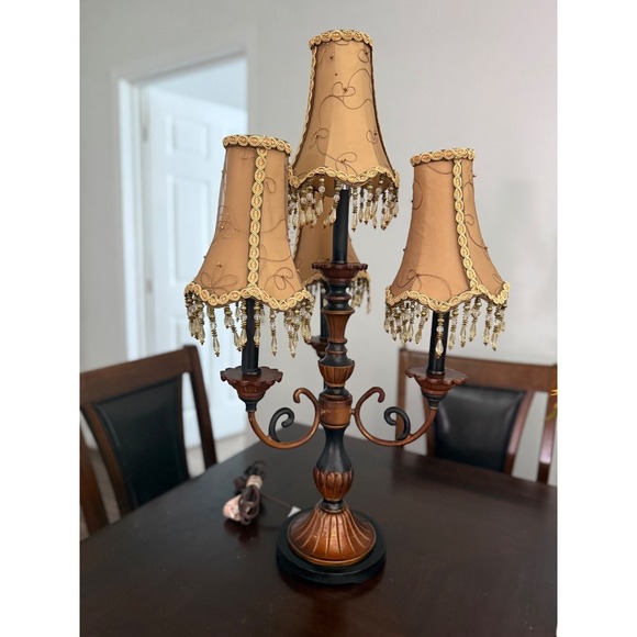 Large Candelabra Table Lamp 4 Light embroidered beads Shades m Lighting 29" tall - Picture 1 of 10